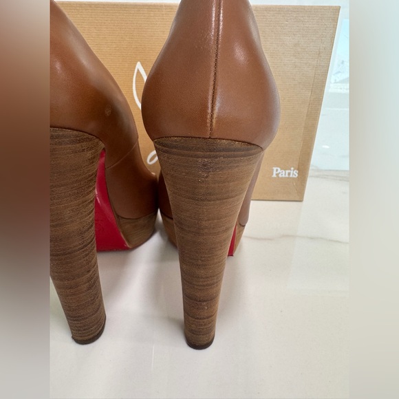 Christian Louboutin Women’s Bibi 140 Platform Leather Pumps, Cognac, SIZE: 39 - Picture 8 of 16